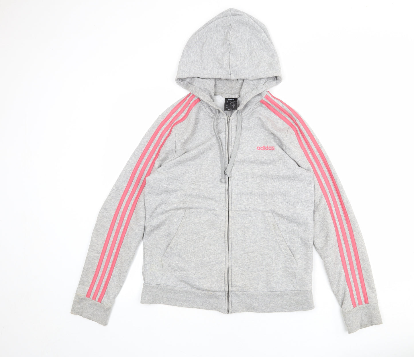 adidas Womens Grey Cotton Full Zip Hoodie Size L Zip