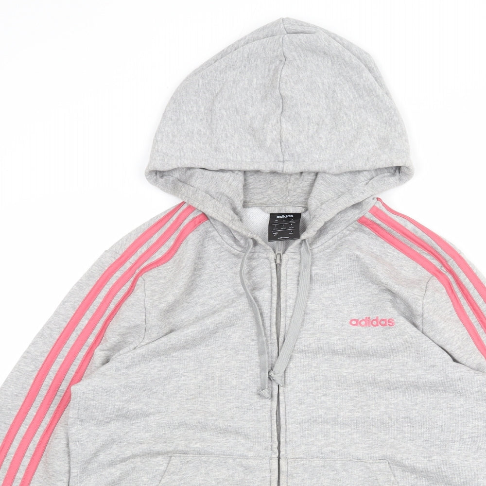 adidas Womens Grey Cotton Full Zip Hoodie Size L Zip