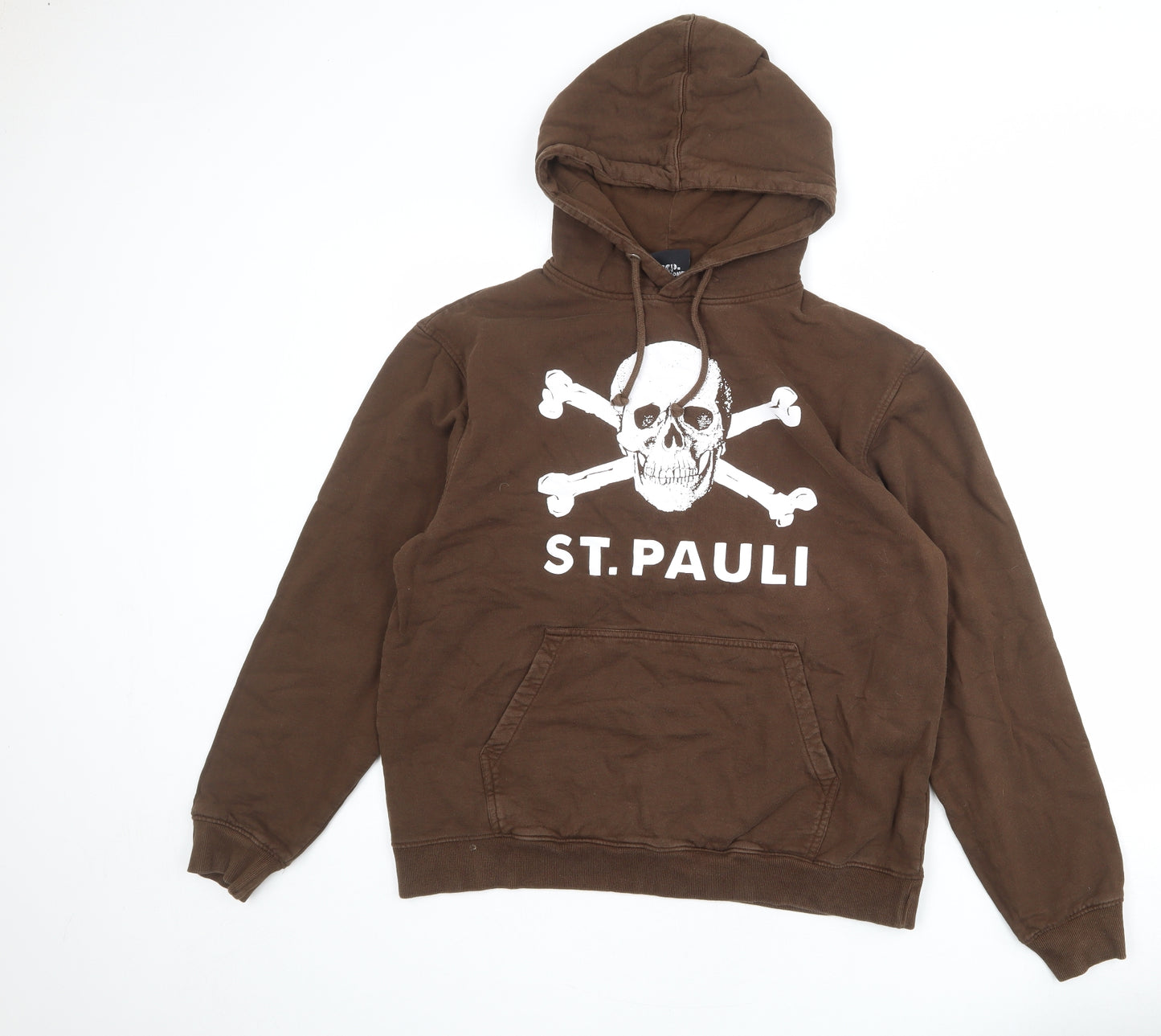 St.Pauli Mens Brown Cotton Pullover Hoodie Size L - Skull & Cross Bones