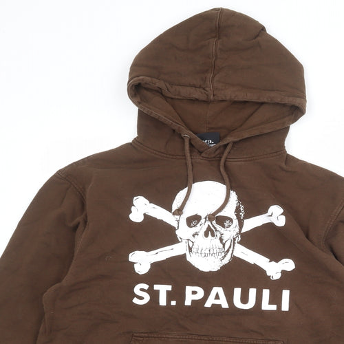 St.Pauli Mens Brown Cotton Pullover Hoodie Size L - Skull & Cross Bones
