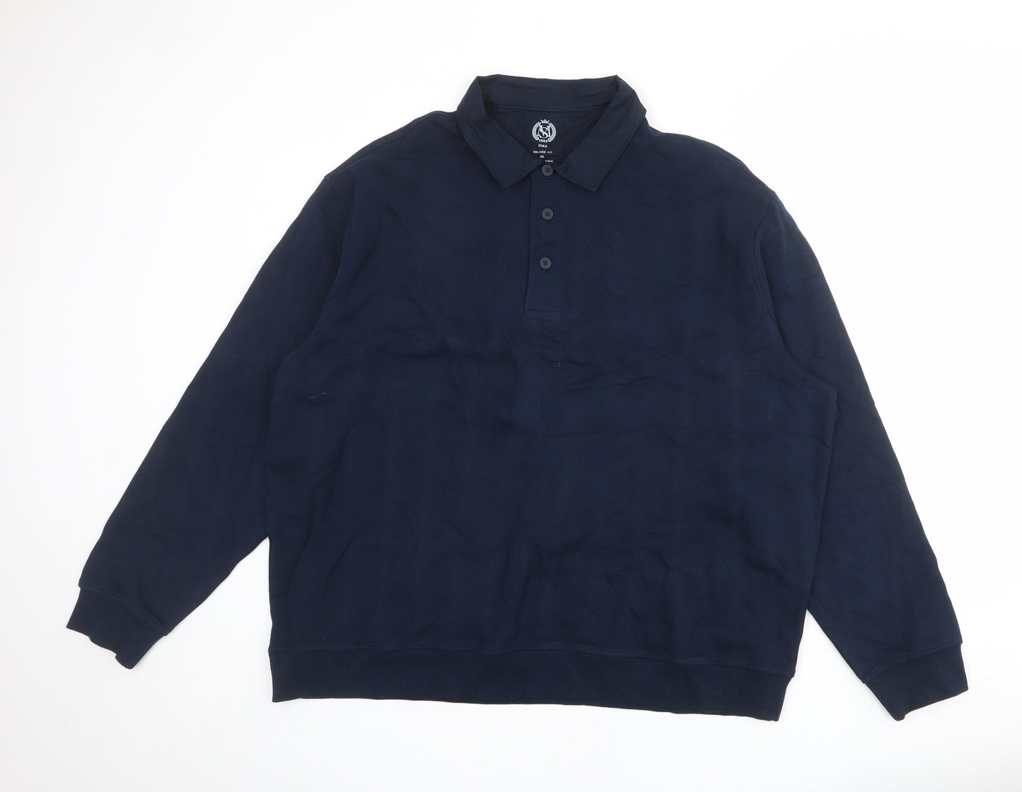 Marks and Spencer Mens Blue Cotton Polo Size 3XL Collared Button