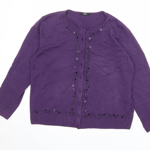 Marks and Spencer Womens Purple Round Neck Acrylic Cardigan Jumper Size 18