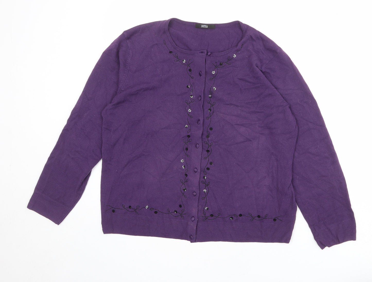 Marks and Spencer Womens Purple Round Neck Acrylic Cardigan Jumper Size 18