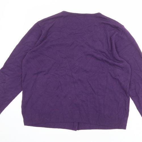 Marks and Spencer Womens Purple Round Neck Acrylic Cardigan Jumper Size 18