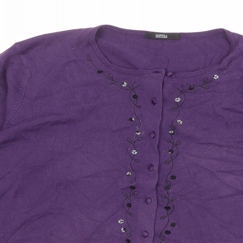 Marks and Spencer Womens Purple Round Neck Acrylic Cardigan Jumper Size 18