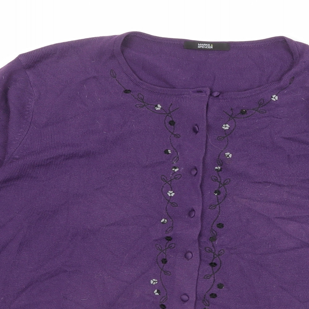 Marks and Spencer Womens Purple Round Neck Acrylic Cardigan Jumper Size 18