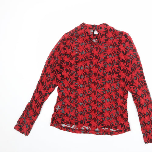 Limited Edition Womens Red Geometric Cotton Basic Blouse Size 12 Crew Neck