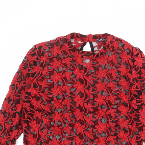 Limited Edition Womens Red Geometric Cotton Basic Blouse Size 12 Crew Neck