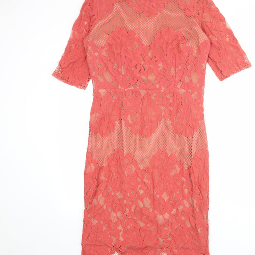 Little Mistress Womens Pink Geometric Cotton Shift Size 14 Round Neck Zip