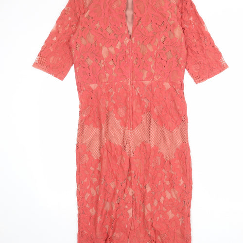 Little Mistress Womens Pink Geometric Cotton Shift Size 14 Round Neck Zip