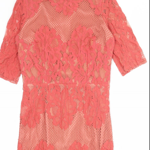 Little Mistress Womens Pink Geometric Cotton Shift Size 14 Round Neck Zip