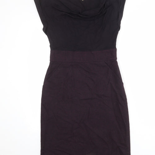 White Stuff Womens Purple Colourblock Viscose Shift Size 8 Cowl Neck Zip