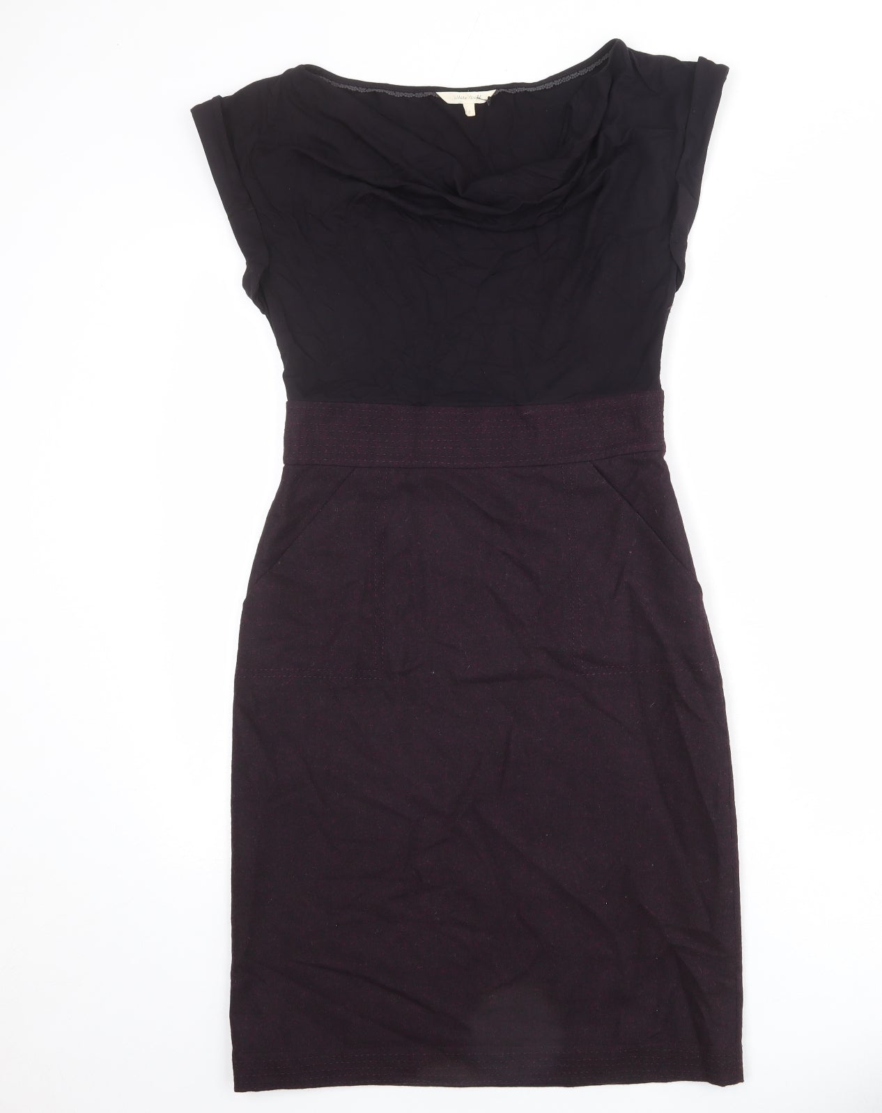 White Stuff Womens Purple Colourblock Viscose Shift Size 8 Cowl Neck Zip