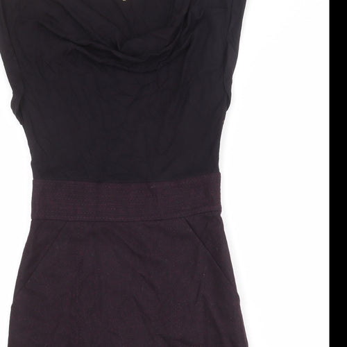 White Stuff Womens Purple Colourblock Viscose Shift Size 8 Cowl Neck Zip