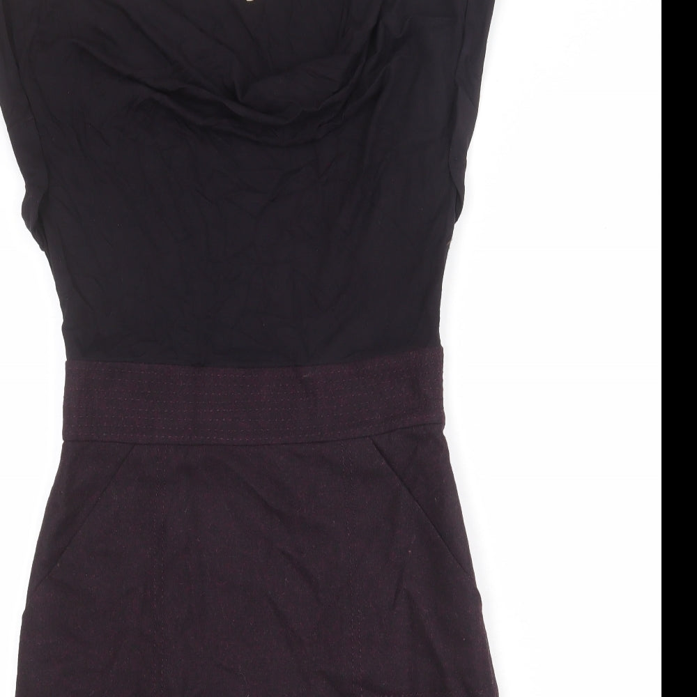 White Stuff Womens Purple Colourblock Viscose Shift Size 8 Cowl Neck Zip