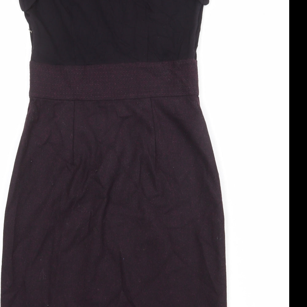 White Stuff Womens Purple Colourblock Viscose Shift Size 8 Cowl Neck Zip