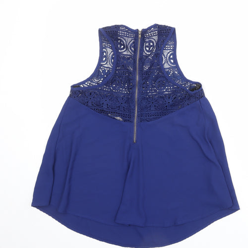 Sweet Journey Womens Blue Polyester Basic Blouse Size S Scoop Neck - Crocheted Lace Detail