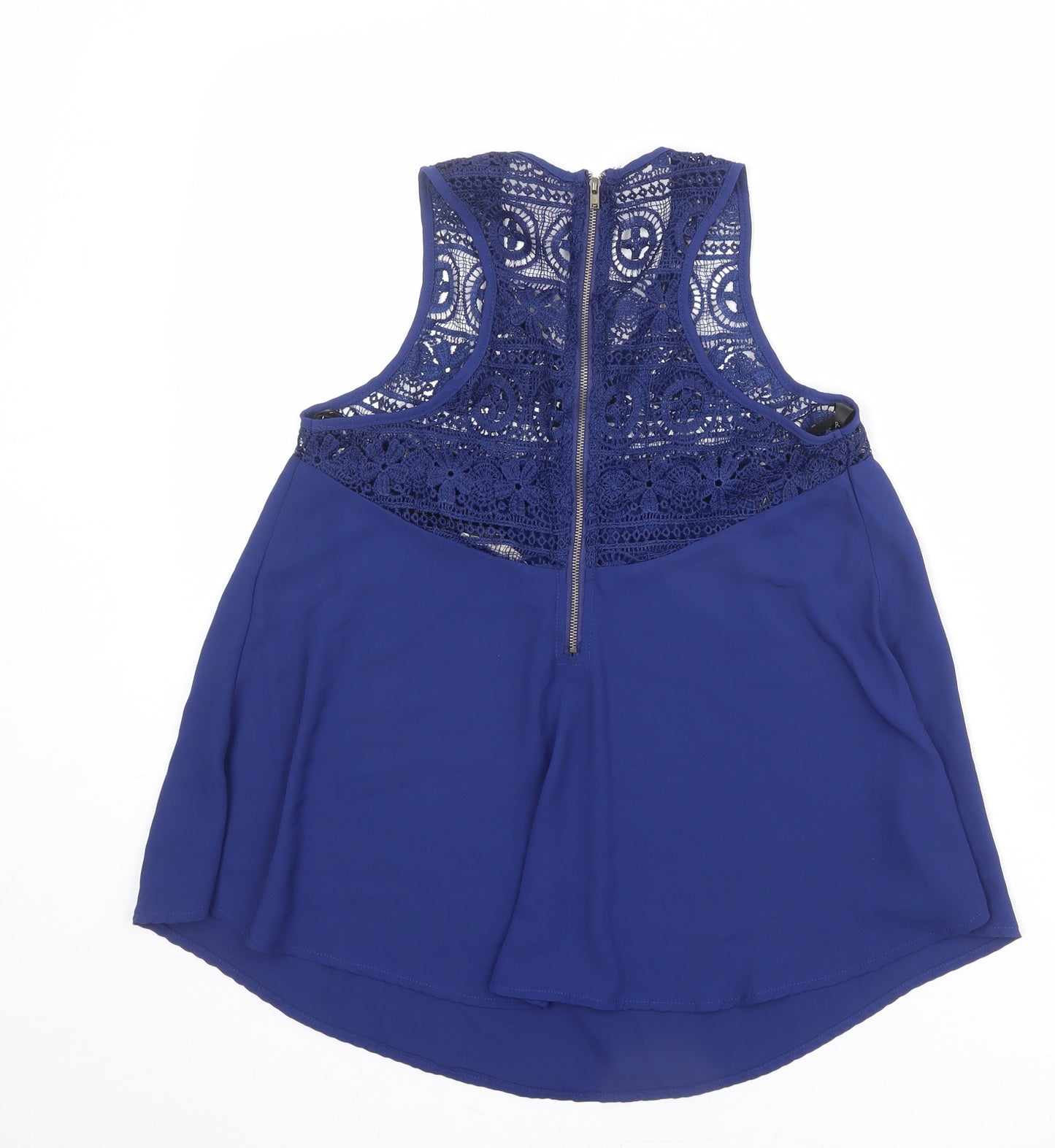 Sweet Journey Womens Blue Polyester Basic Blouse Size S Scoop Neck - Crocheted Lace Detail