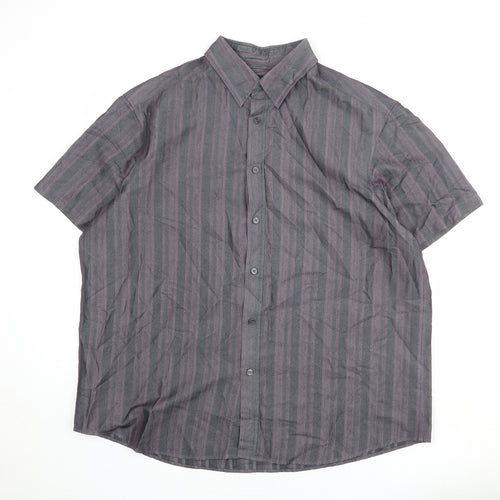 Autograph Mens Grey Striped Polyester Button-Up Size XL Collared Button