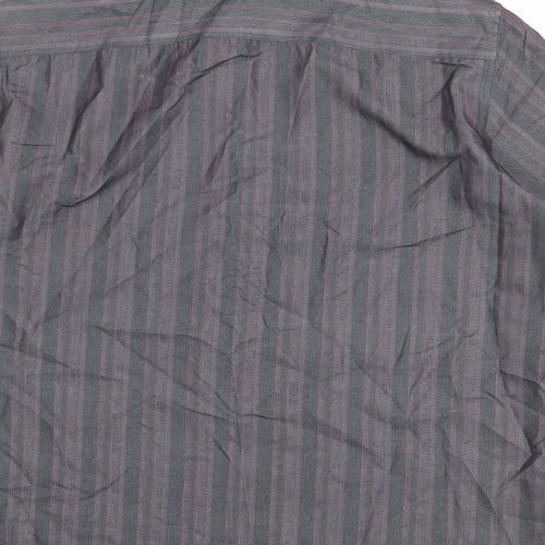 Autograph Mens Grey Striped Polyester Button-Up Size XL Collared Button