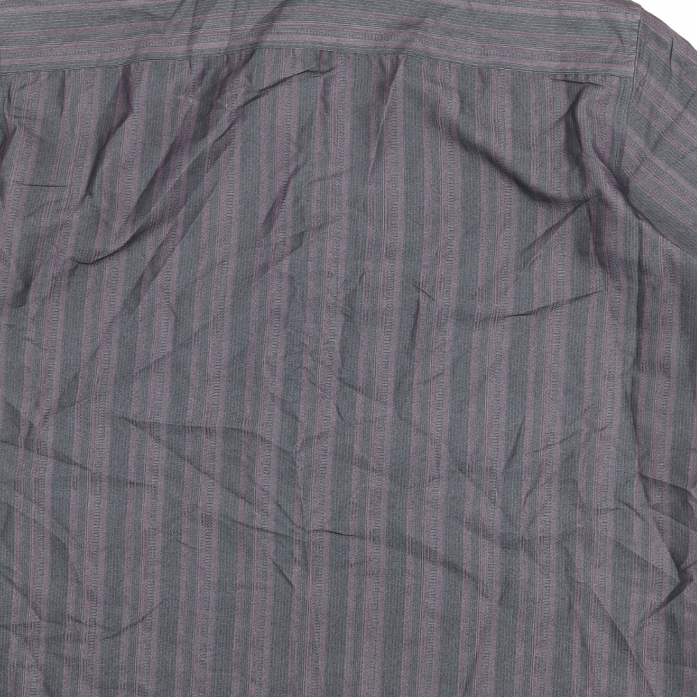 Autograph Mens Grey Striped Polyester Button-Up Size XL Collared Button