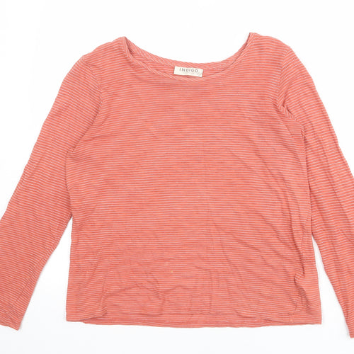 Indigo Womens Pink Striped Cotton Basic T-Shirt Size 12 Boat Neck