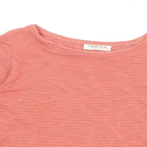 Indigo Womens Pink Striped Cotton Basic T-Shirt Size 12 Boat Neck
