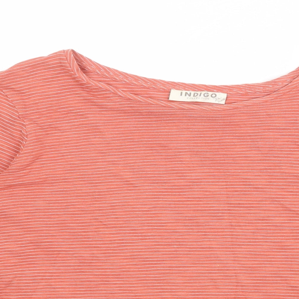 Indigo Womens Pink Striped Cotton Basic T-Shirt Size 12 Boat Neck