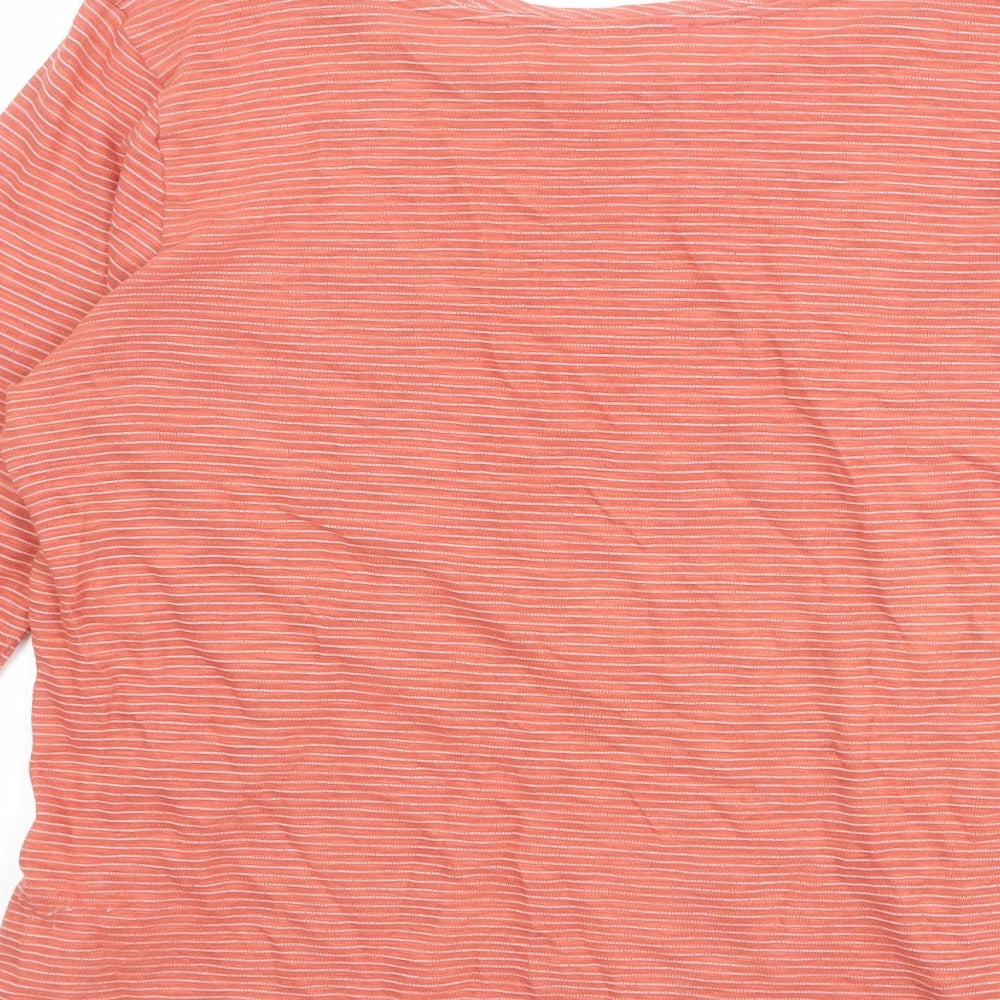 Indigo Womens Pink Striped Cotton Basic T-Shirt Size 12 Boat Neck