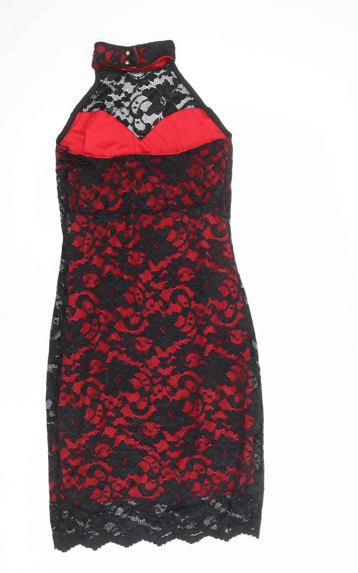 Boohoo Womens Red Nylon Shift Size 12 Halter Button