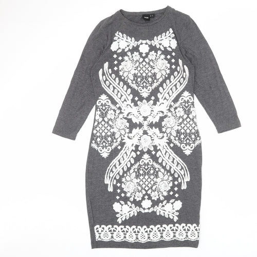 ASOS Womens Grey Geometric Polyester Shift Size 12 Round Neck Pullover