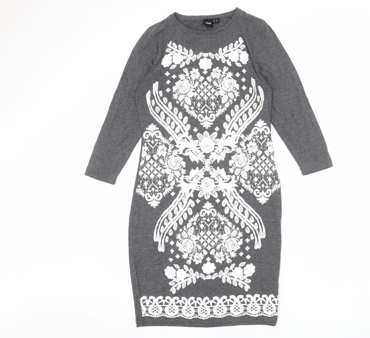 ASOS Womens Grey Geometric Polyester Shift Size 12 Round Neck Pullover