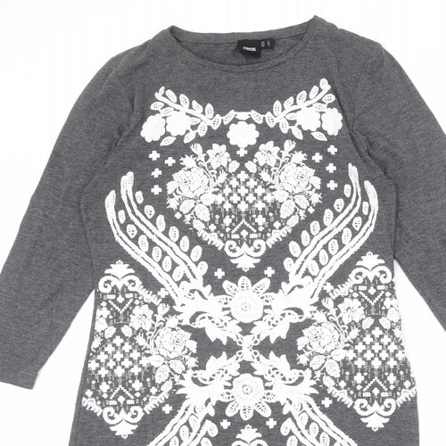 ASOS Womens Grey Geometric Polyester Shift Size 12 Round Neck Pullover