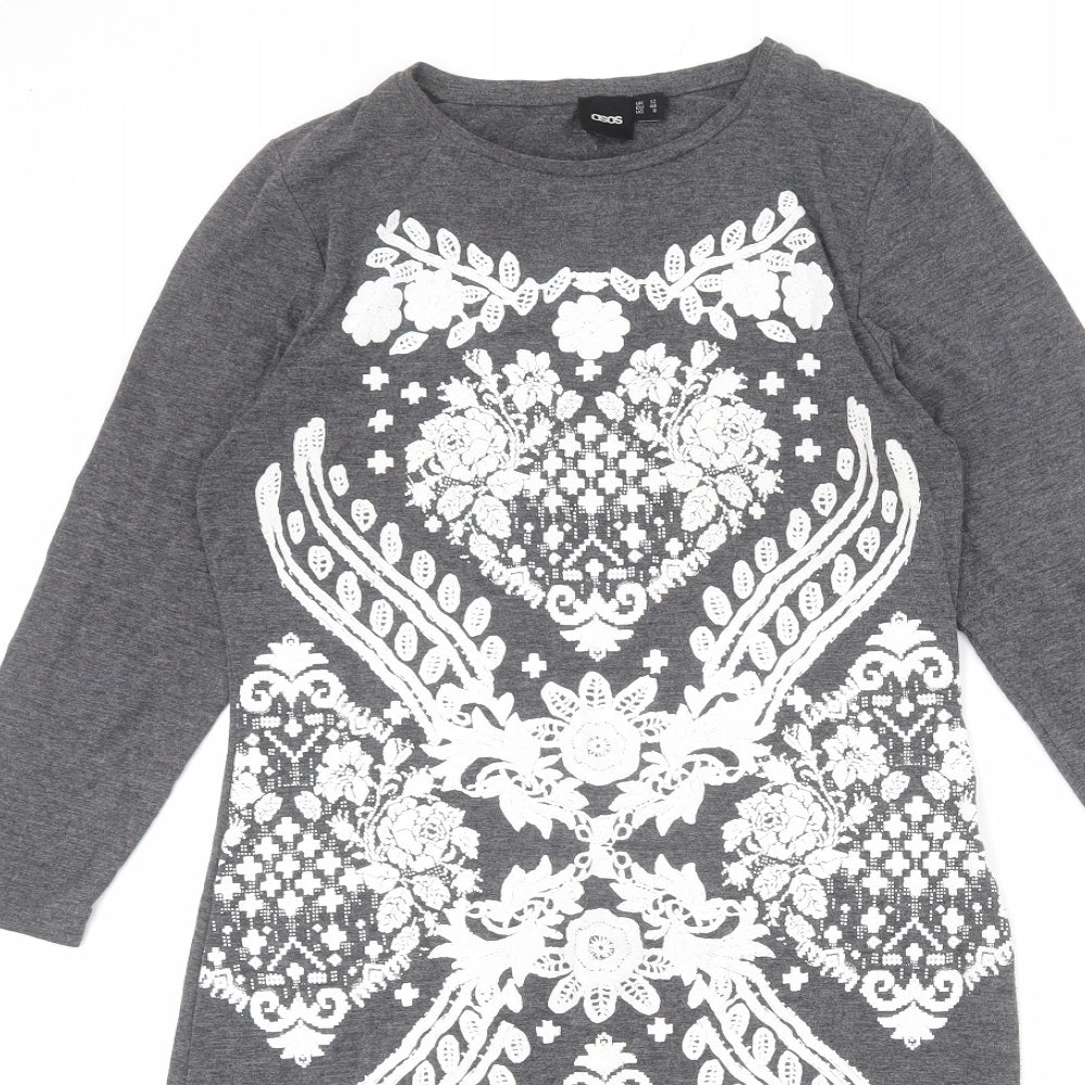 ASOS Womens Grey Geometric Polyester Shift Size 12 Round Neck Pullover
