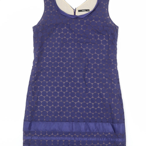Oasis Womens Blue Geometric Polyester Shift Size 14 Round Neck Zip