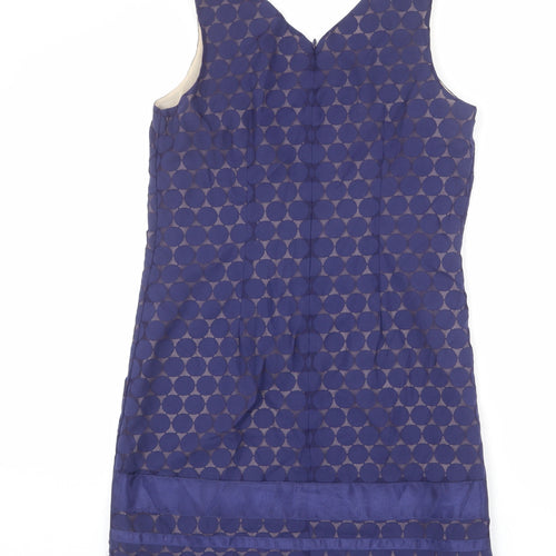 Oasis Womens Blue Geometric Polyester Shift Size 14 Round Neck Zip