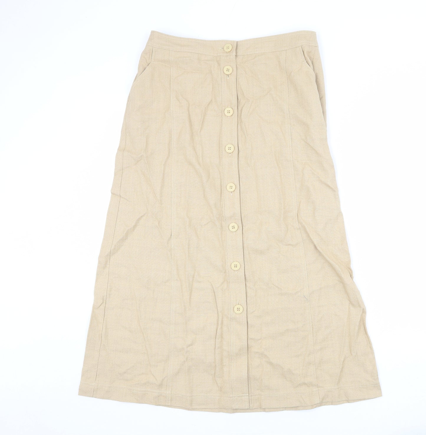 Penny Plain Womens Beige Cotton A-Line Skirt Size 14 Button