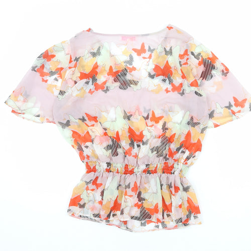 Butterfly Womens Multicoloured Geometric Polyester Basic Blouse Size 10 V-Neck - Peplum Butterfly Print