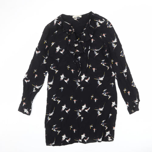 Oasis Womens Black Geometric Viscose A-Line Size 8 V-Neck Lace Up - Swallows