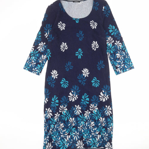 Roman Womens Blue Floral Polyester Shift Size 10 Round Neck Pullover