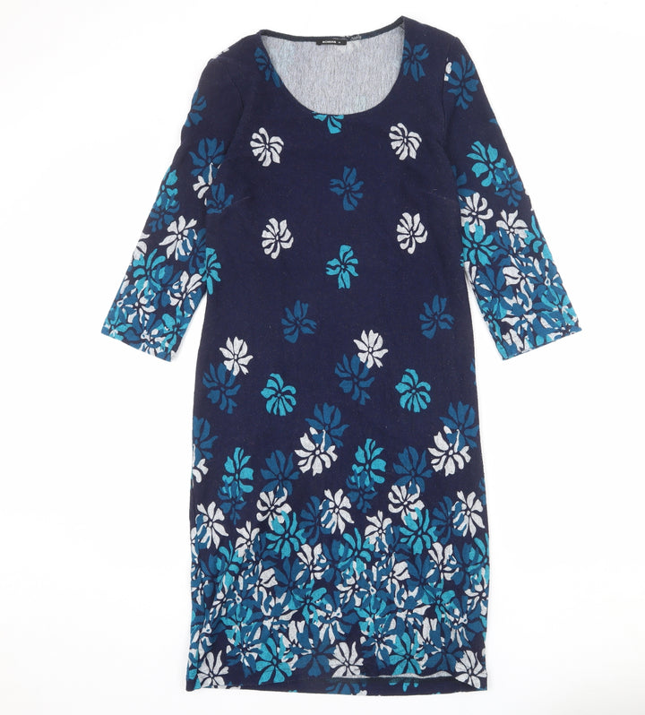 Roman Womens Blue Floral Polyester Shift Size 10 Round Neck Pullover