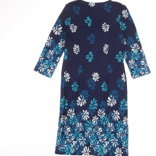 Roman Womens Blue Floral Polyester Shift Size 10 Round Neck Pullover