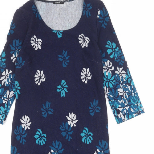Roman Womens Blue Floral Polyester Shift Size 10 Round Neck Pullover