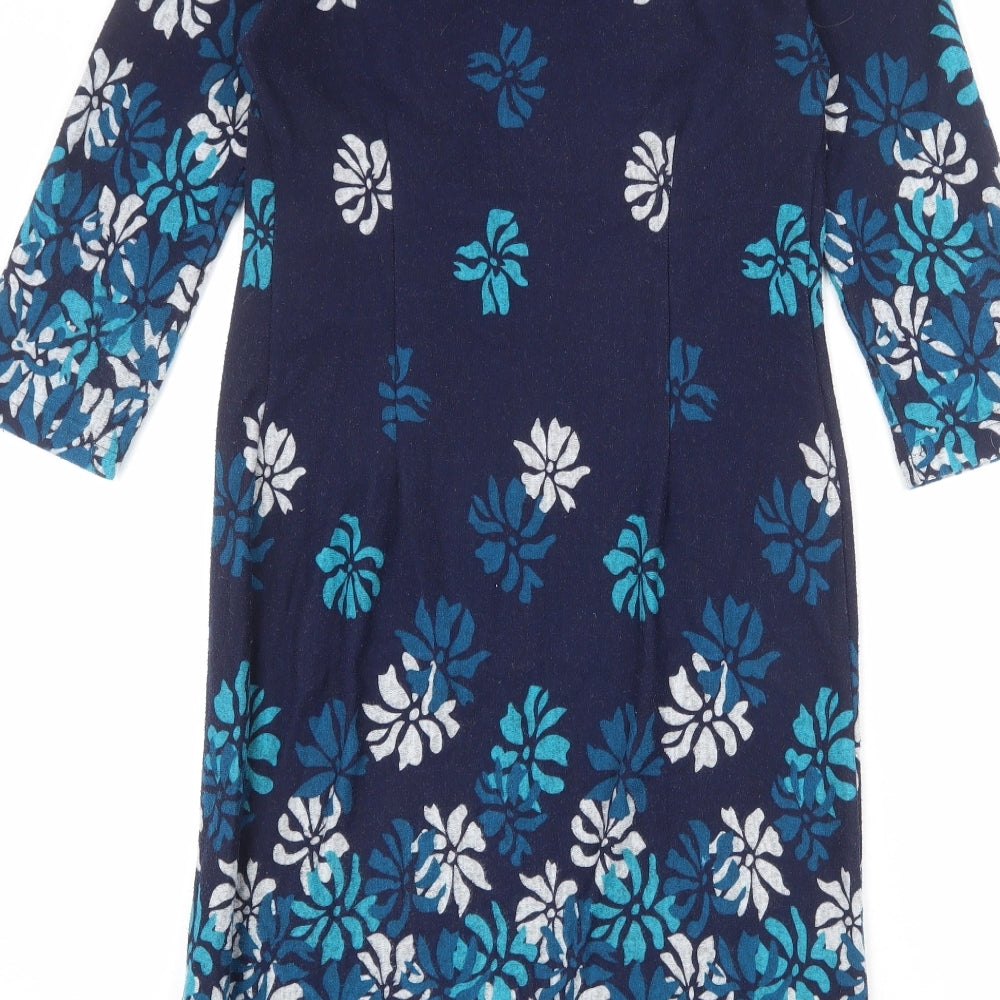 Roman Womens Blue Floral Polyester Shift Size 10 Round Neck Pullover