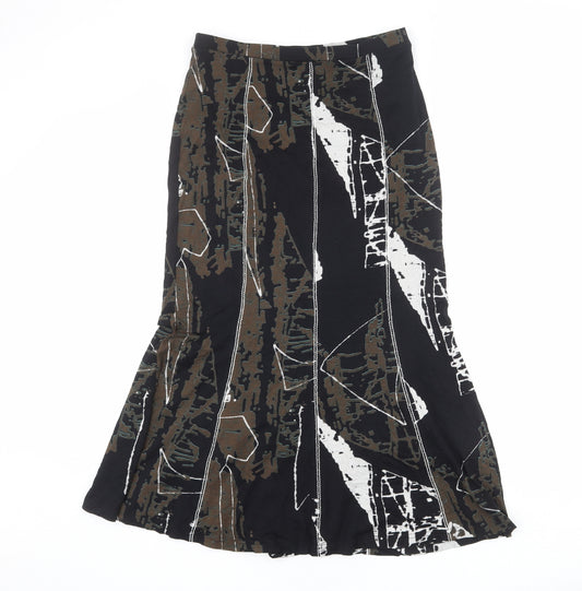 Front view of Chianti women’s multicoloured geometric viscose swing skirt, size UK 10