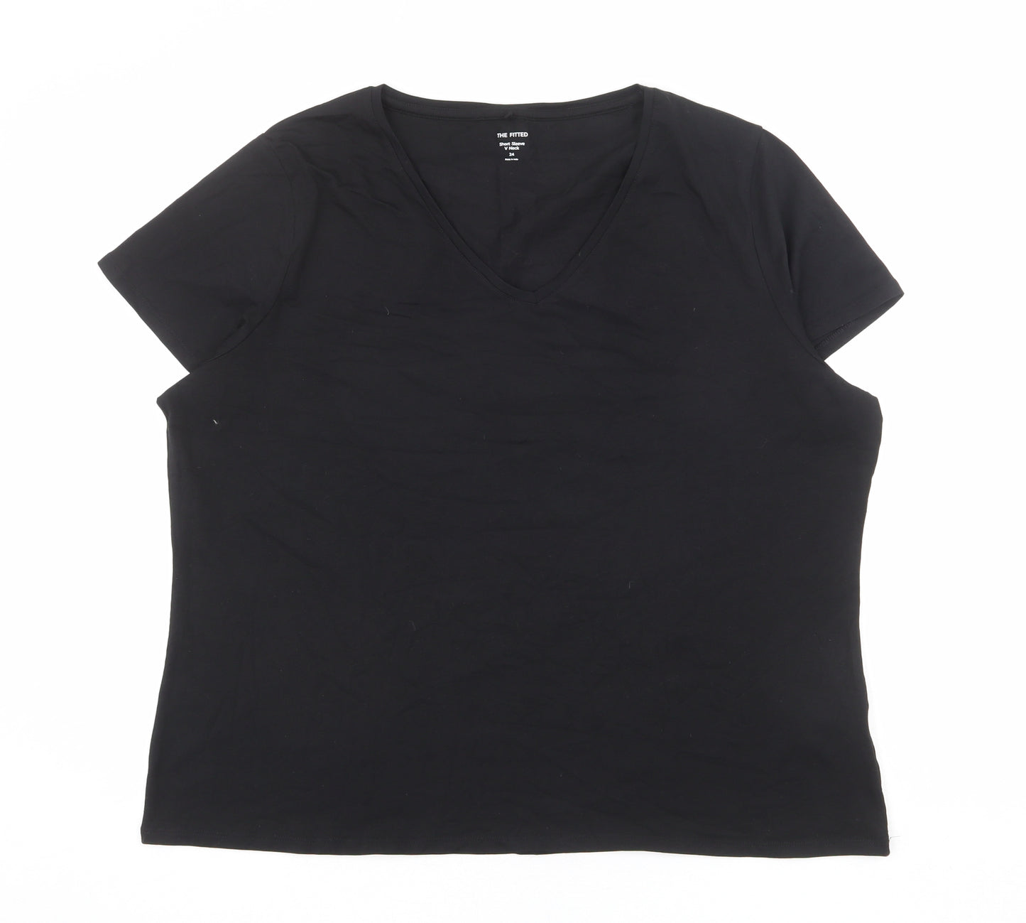 Marks and Spencer Womens Black 100% Cotton Basic T-Shirt Size 24 V-Neck