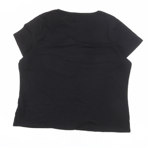 Marks and Spencer Womens Black 100% Cotton Basic T-Shirt Size 24 V-Neck