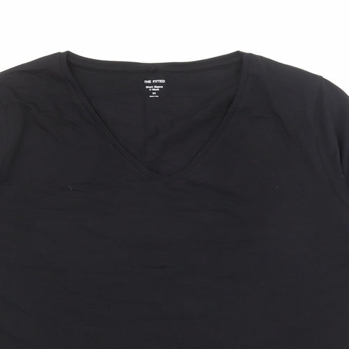 Marks and Spencer Womens Black 100% Cotton Basic T-Shirt Size 24 V-Neck