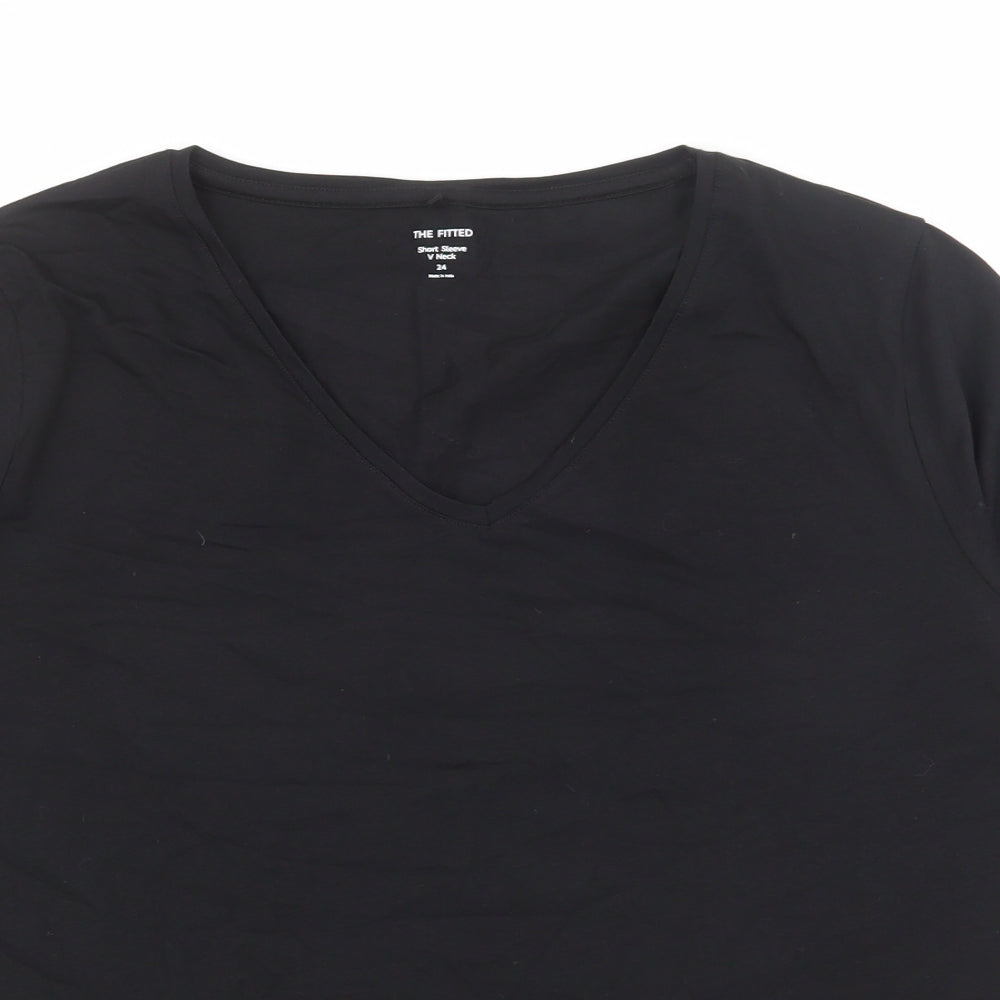 Marks and Spencer Womens Black 100% Cotton Basic T-Shirt Size 24 V-Neck