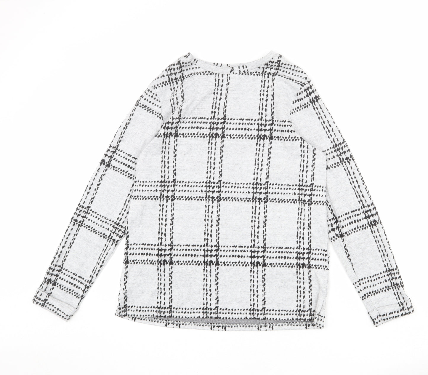 NEXT Womens Grey Plaid Viscose Basic T-Shirt Size 14 Round Neck
